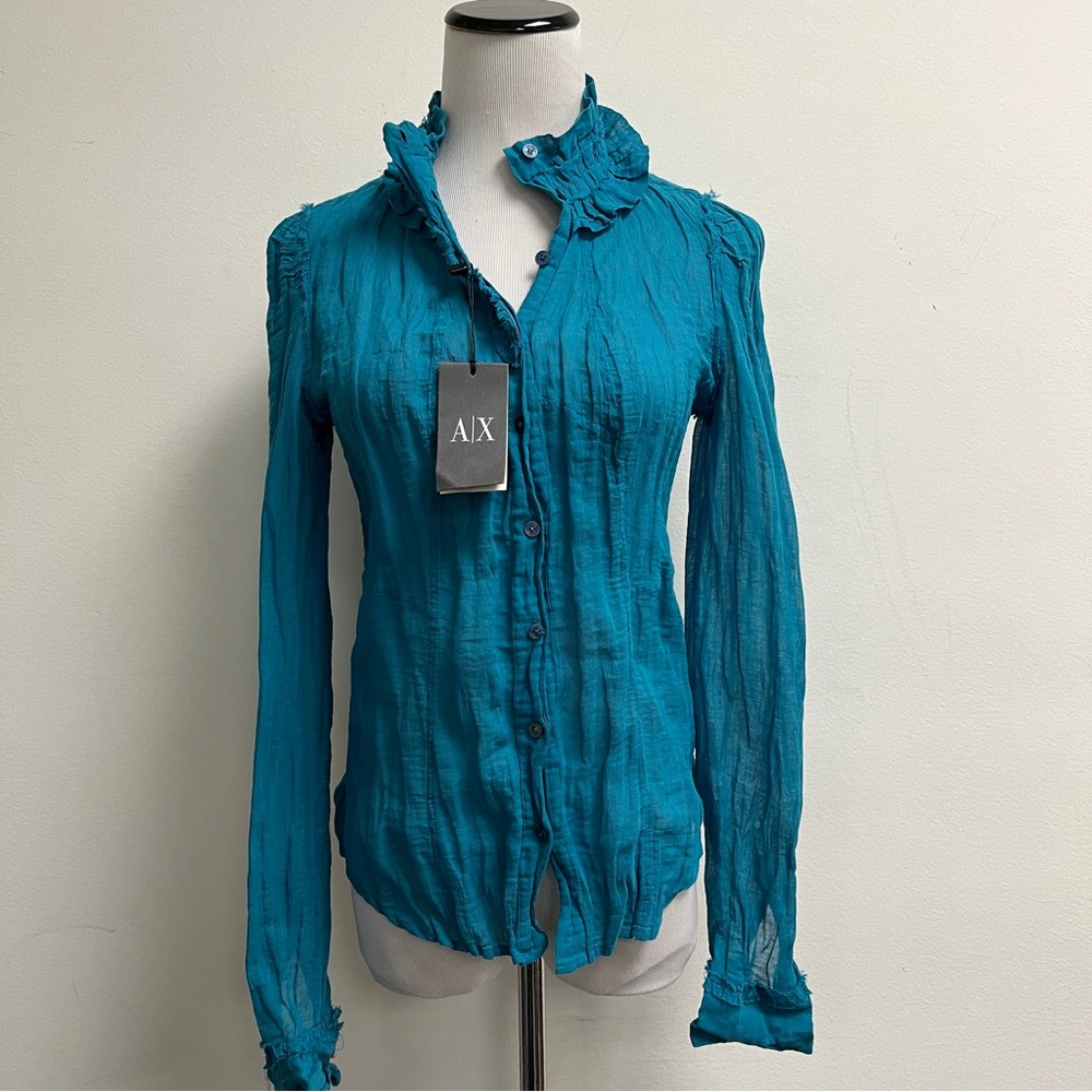 NWT ARMANI EXCHANGE COTTON GAUZE BUTTON UP TOP M